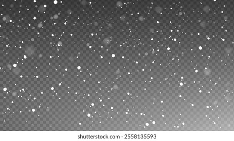 Falling snowflakes on transparent background. Snowy background. Realistic snow texture. Realistic snowfall.