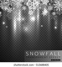 Falling snowflakes on transparent background. Vector illustration.