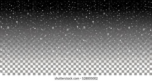 Falling Snowflakes On A Transparent Background. Snowfall Vector Illustration. Abstract Horizontal Winter Backdrop. Fall Of Snow. EPS 10