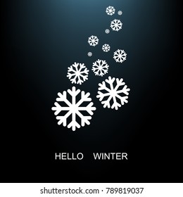 Falling snowflakes paper on a dark background
