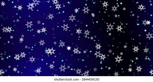 Caer Copos de nieve sin fisuras. Ilustración con nieve voladora, heladas, nevadas. Impresión perfecta de invierno para celebración de navidad en fondo azul de noche. Ilustración de vectores de vacaciones para Año Nuevo