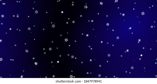 Falling Snowflakes seamless pattern. Illustration with flying snow, frost, snowfall. Winter seamless print for christmas celebration on blue night background. Holiday Vector illustration for New Year
