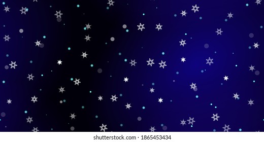 Falling Snowflakes seamless pattern. Illustration with flying snow, frost, snowfall. Winter seamless print for christmas celebration on blue night background. Holiday Vector illustration for New Year