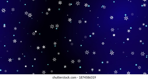 Caer Copos de nieve sin fisuras. Ilustración con nieve voladora, heladas, nevadas. Impresión perfecta de invierno para celebración de navidad en fondo azul de noche. Ilustración de vectores de vacaciones para Año Nuevo 
