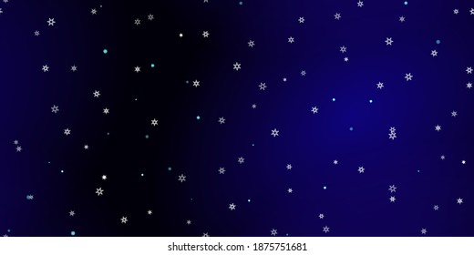 Falling Snowflakes seamless pattern. Illustration with flying snow, frost, snowfall. Winter seamless print for christmas celebration on blue night background. Holiday Vector illustration for New Year 