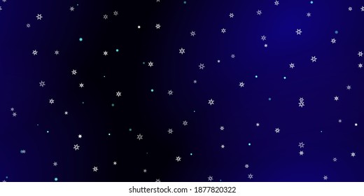 Falling Snowflakes seamless pattern. Illustration with flying snow, frost, snowfall. Winter seamless print for christmas celebration on blue night background. Holiday Vector illustration for New Year 