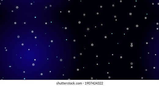 Falling Snowflakes seamless pattern. Illustration with flying snow, frost, snowfall. Winter seamless print for christmas celebration on blue night background. Holiday Vector illustration for New Year 