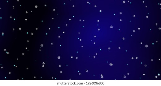Fallende Schneeflocken nahtloses Muster. Illustration mit fliegendem Schnee, Frost, Schneefall. Winternahtloser Druck für Weihnachten auf blauem nächtlichem Hintergrund. Holiday Vector Illustration für Neujahr 