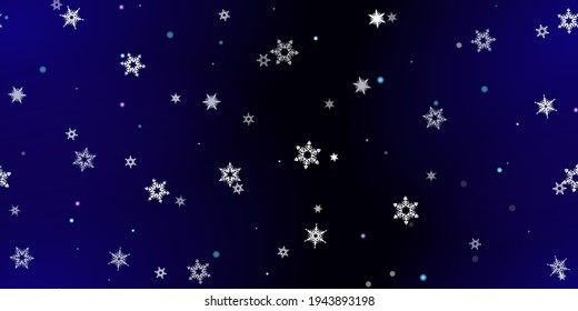 Falling Snowflakes seamless pattern. Illustration with flying snow, frost, snowfall. Winter seamless print for christmas celebration on blue night background. Holiday Vector illustration for New Year 