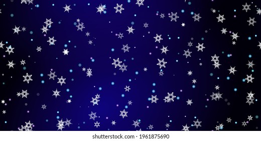 Falling Snowflakes seamless pattern. Illustration with flying snow, frost, snowfall. Winter seamless print for christmas celebration on blue night background. Holiday Vector illustration for New Year 