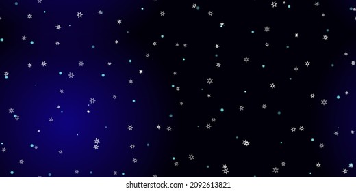 Falling Snowflakes seamless pattern. Illustration with flying snow, frost, snowfall. Winter seamless print for christmas celebration on blue night background. Holiday Vector illustration for New Year 