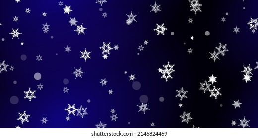 Falling Snowflakes seamless pattern. Illustration with flying snow, frost, snowfall. Winter seamless print for christmas celebration on blue night background. Holiday Vector illustration for New Year 