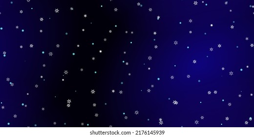 Falling Snowflakes seamless pattern. Illustration with flying snow, frost, snowfall. Winter seamless print for christmas celebration on blue night background. Holiday Vector illustration for New Year 