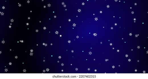 Falling Snowflakes seamless pattern. Illustration with flying snow, frost, snowfall. Winter seamless print for christmas celebration on blue night background. Holiday Vector illustration for New Year 