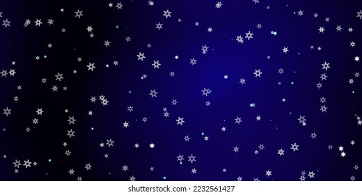 Caer Copos de nieve sin fisuras. Ilustración con nieve voladora, heladas, nevadas. Impresión perfecta de invierno para celebración de navidad en fondo azul de noche. Ilustración de vectores de vacaciones para Año Nuevo 