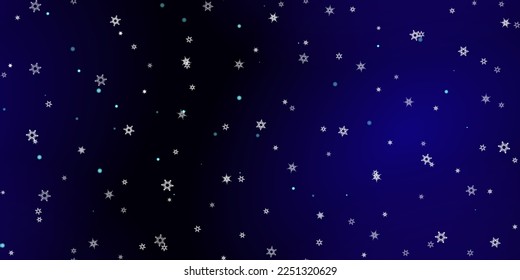 Caer Copos de nieve sin fisuras. Ilustración con nieve voladora, heladas, nevadas. Impresión perfecta de invierno para celebración de navidad en fondo azul de noche. Ilustración de vectores de vacaciones para Año Nuevo 
