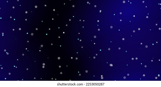 Falling Snowflakes seamless pattern. Illustration with flying snow, frost, snowfall. Winter seamless print for christmas celebration on blue night background. Holiday Vector illustration for New Year 