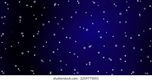Caer Copos de nieve sin fisuras. Ilustración con nieve voladora, heladas, nevadas. Impresión perfecta de invierno para celebración de navidad en fondo azul de noche. Ilustración de vectores de vacaciones para Año Nuevo 