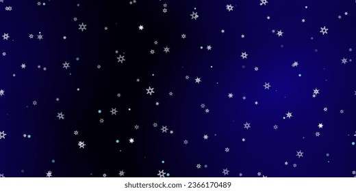 Fallende Schneeflocken nahtloses Muster. Illustration mit fliegendem Schnee, Frost, Schneefall. Winternahtloser Druck für Weihnachten auf blauem nächtlichem Hintergrund. Holiday Vector Illustration für Neujahr 