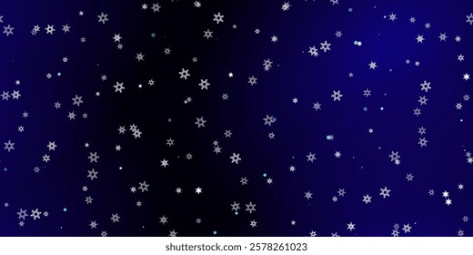Falling Snowflakes seamless pattern. Illustration with flying snow, frost, snowfall. Winter seamless print for christmas celebration on blue night background. Holiday Vector illustration for New Year 
