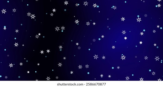 Falling Snowflakes seamless pattern. Illustration with flying snow, frost, snowfall. Winter seamless print for christmas celebration on blue night background. Holiday Vector illustration for New Year 