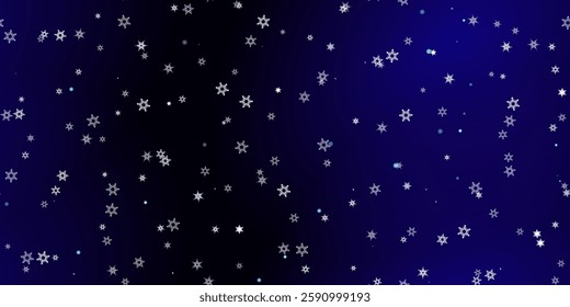Falling Snowflakes seamless pattern. Illustration with flying snow, frost, snowfall. Winter seamless print for christmas celebration on blue night background. Holiday Vector illustration for New Year 
