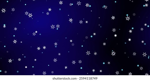 Falling Snowflakes seamless pattern. Illustration with flying snow, frost, snowfall. Winter seamless print for christmas celebration on blue night background. Holiday Vector illustration for New Year 