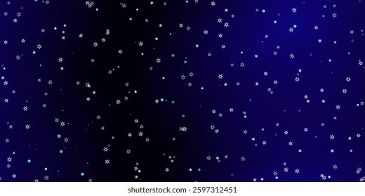 Falling Snowflakes seamless pattern. Illustration with flying snow, frost, snowfall. Winter seamless print for christmas celebration on blue night background. Holiday Vector illustration for New Year 