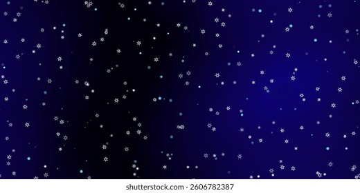 Falling Snowflakes seamless pattern. Illustration with flying snow, frost, snowfall. Winter seamless print for christmas celebration on blue night background. Holiday Vector illustration for New Year 