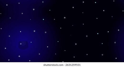 Falling Snowflakes seamless pattern. Illustration with flying snow, frost, snowfall. Winter seamless print for christmas celebration on blue night background. Holiday Vector illustration for New Year 