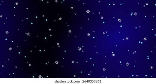 Falling Snowflakes seamless pattern. Illustration with flying snow, frost, snowfall. Winter seamless print for christmas celebration on blue night background. Holiday Vector illustration for New Year 