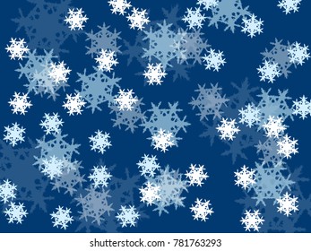 falling snowflakes, small and large on a blue background