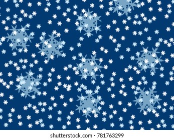 falling snowflakes, small and large on a blue background