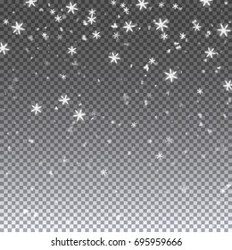 Falling snowflakes and snow. Vector illustration on transparent background. Template for winter christmas design.