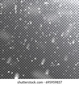 Falling snowflakes and snow. Vector illustration on transparent background. Template for winter christmas design.