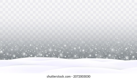 Cae copos de nieve, nevadas aisladas en un fondo transparente. Las nevadas y la nieve se deslizan sin fisuras. Cartel de textura vendora de Navidad o Año Nuevo