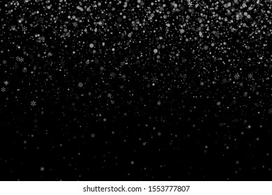 Falling snowflakes. Snowfall. Falling Snowflakes. Winter Christmas Snow background. Christmas snow for the new year  in different shapes and forms. Xmas snow flake