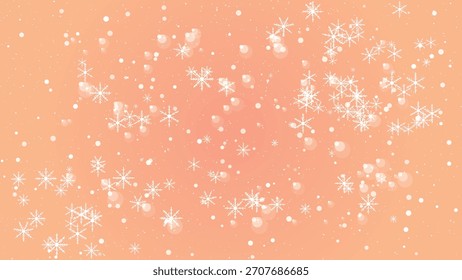 Copos de nieve que caen y efecto bokeh brillante en un fondo naranja suave, animación de invierno