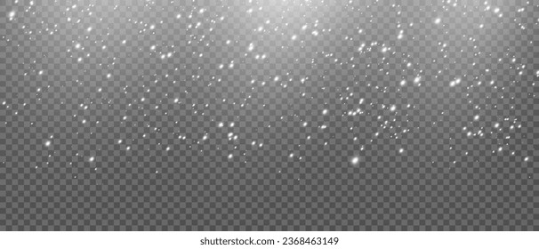 Falling  snowflakes in transparent beauty, delicate and small, isolated on a clear background. Snowflake elements, snowy backdrop. Vector illustration of intense snowfall, snowflakes.Christmas.