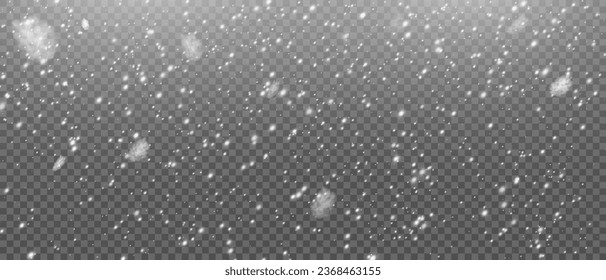 Falling  snowflakes in transparent beauty, delicate and small, isolated on a clear background. Snowflake elements, snowy backdrop. Vector illustration of intense snowfall, snowflakes.Christmas.