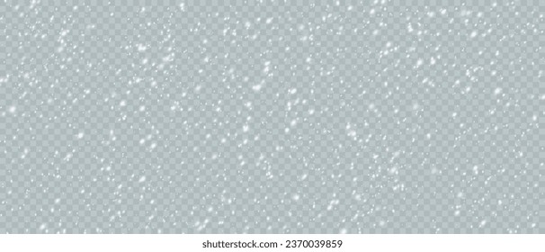 Falling snowflakes in transparent beauty, delicate and small, isolated on a clear background. Snowflake elements, snowy backdrop. Vector illustration of intense snowfall, snowflakes.