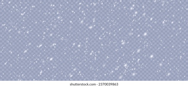Falling snowflakes in transparent beauty, delicate and small, isolated on a clear background. Snowflake elements, snowy backdrop. Vector illustration of intense snowfall, snowflakes.