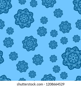 Falling snowflakes Vector Seamless. Christmas Shining beautiful snow on blue background. Snowflakes of snowfall. Vector tile illustration.