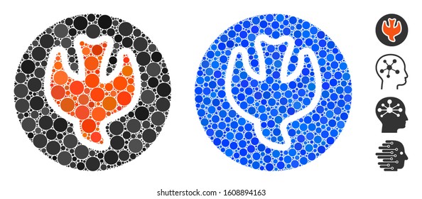 Falling soul mosaic of round dots in different sizes and color hues, based on falling soul icon. Vector round dots are combined into blue composition.