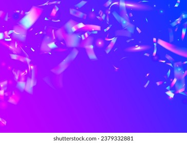 Falling Sparkles. Blue Retro Background. Bokeh Confetti. Party Prism. Laser Multicolor Serpentine. Bright Foil. Holographic Effect. Webpunk Art. Pink Falling Sparkles