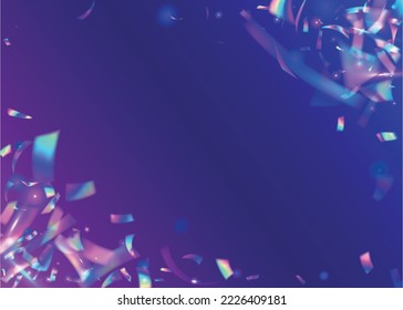 Falling Sparkles. Holographic Texture. Blue Laser Glare. Retro Multicolor Backdrop. Rainbow Glitter. Holiday Art. Disco Prism. Glamour Foil. Purple Falling Sparkles