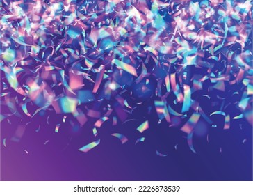 Falling Sparkles. Luxury Art. Bokeh Tinsel. Blur Prismatic Backdrop. Blue Party Glare. Shiny Prism. Birthday Confetti. Flying Foil. Pink Falling Sparkles