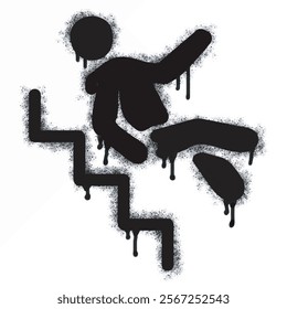Falling spray icon from stairs isolated on white background. Falling spray graffiti icon from stairs in black on white background. Vector illustration.