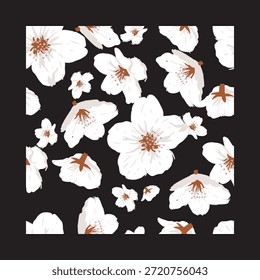 Patrón de flor de cerezo blanco floral de primavera caída. Perfecto para temas de primavera, diseño de inspiración japonesa, papelería, tela, Fondo de pantalla, envoltura de regalo y proyectos florales románticos.