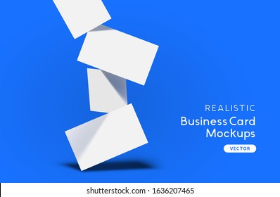 Falling stack of business cards on a blue background. Brand identity mockup design with shadows. Vector illustration.